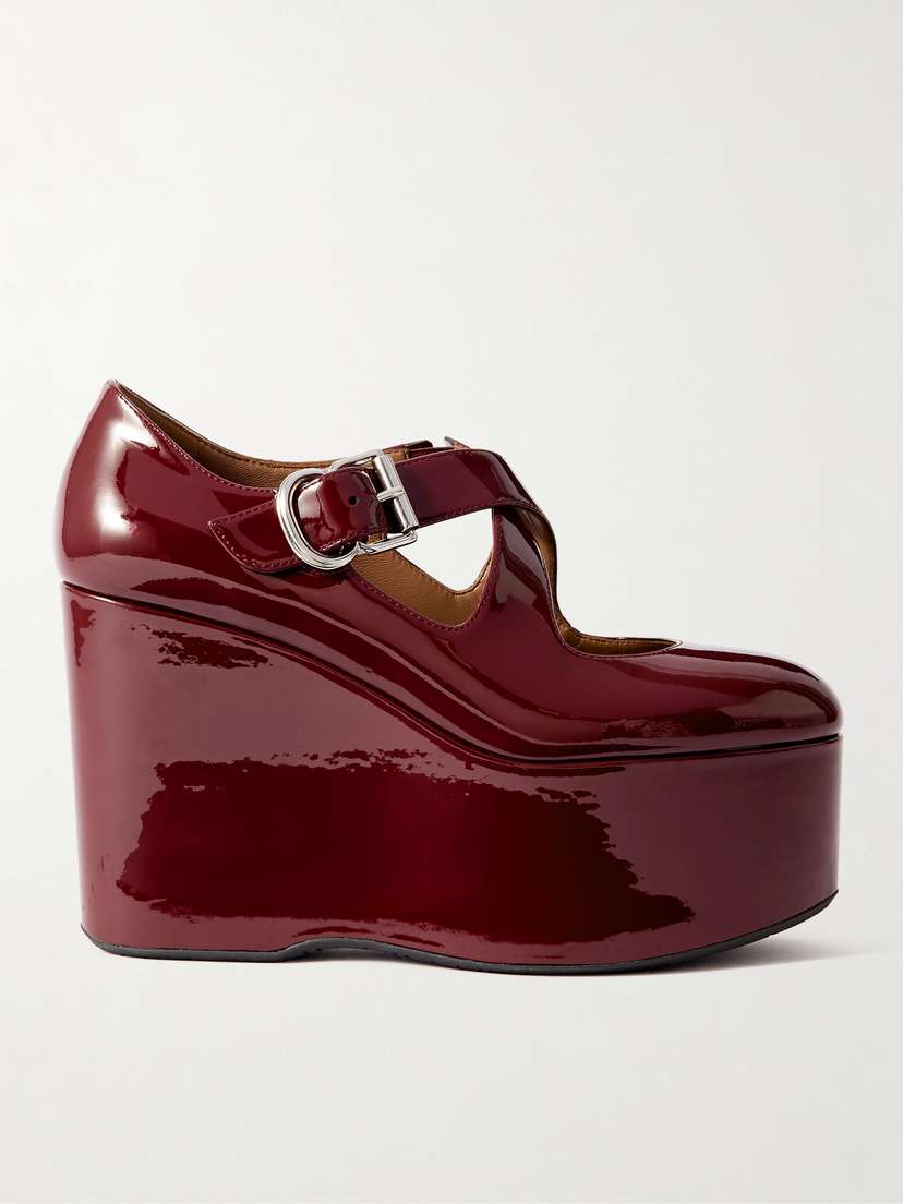 Alaïa — 110 patent-leather platform wedge Mary Jane pumps
