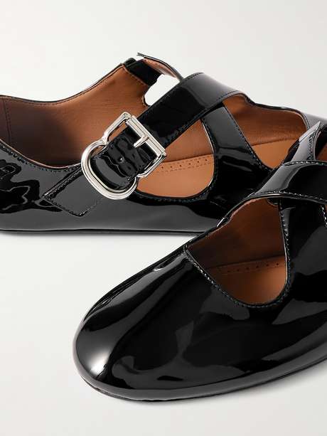 Criss Cross Buckled Metallic Eel Ballet Flats main image 1