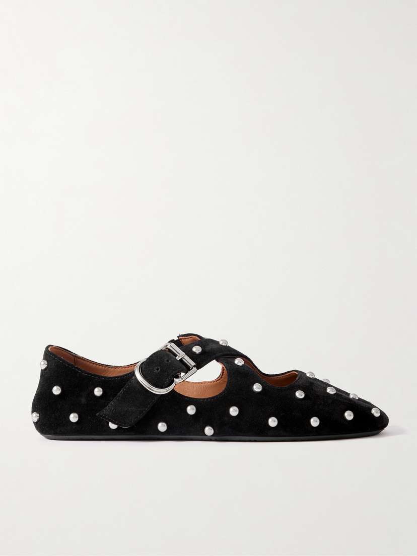 Alaïa Criss Cross Studded Suede Ballet Flats