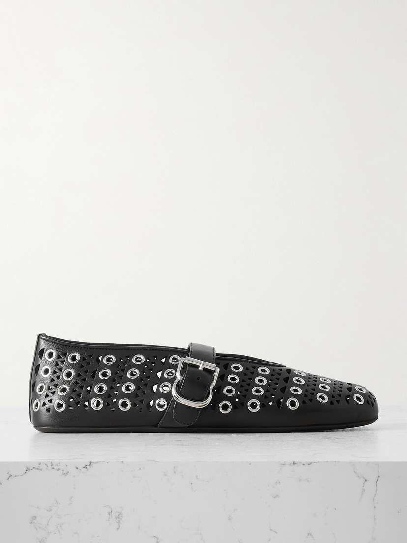 Alaïa — Vienne perforated eyelet-embellished leather ballet flats