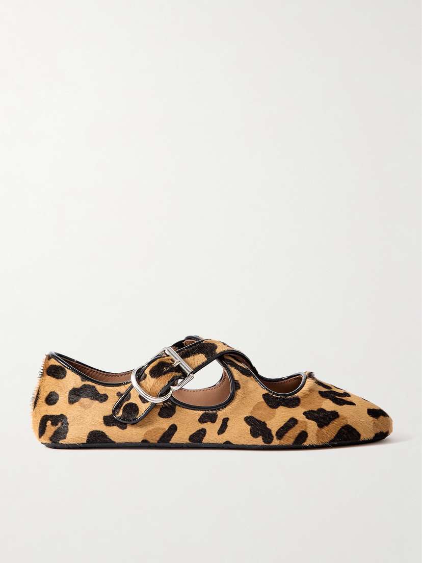 Alaïa Criss Cross Leather-trimmed Leopard-print Calf Hair Ballet Flats