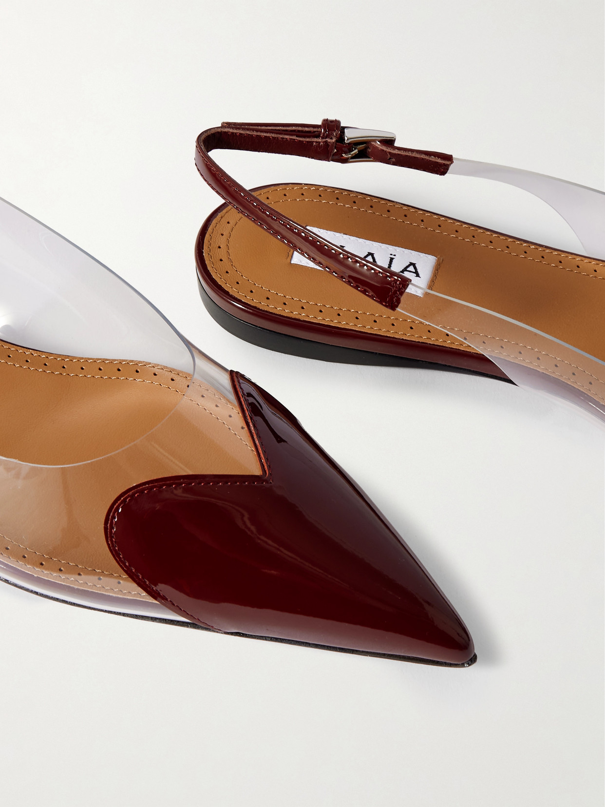 Alaïa Le Caur Pu And Patent-leather Slingback Point-toe Flats In Burgundy