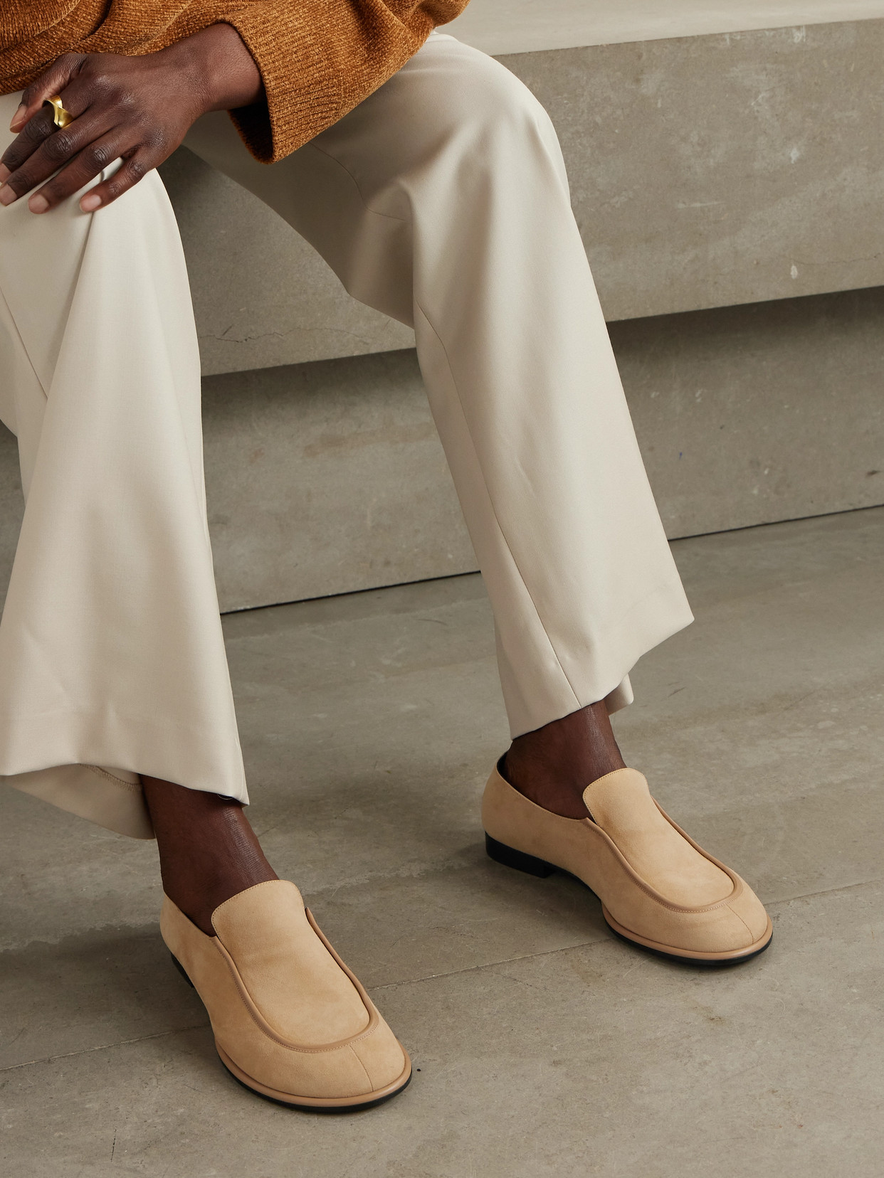 Neous Polaris Leather-trimmed Suede Loafers In Neutrals