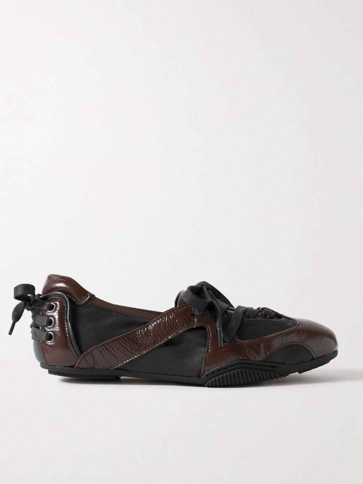 Acne Studios Paneled Smooth And Patent-leather Sneakers In Brown