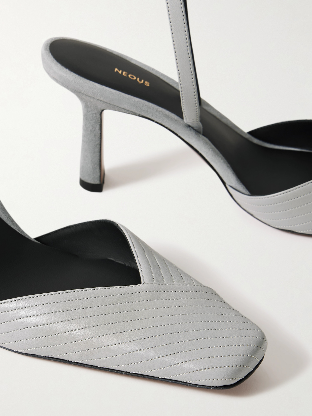Neous Dilmun Suede-trimmed Leather Slingback Pumps In Gray