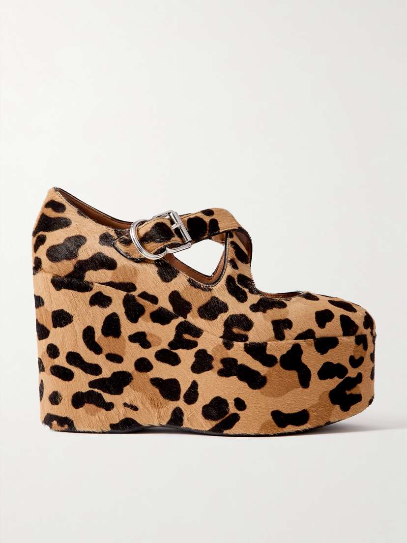 Alaïa — 110 leopard-print calf hair platform wedge pumps