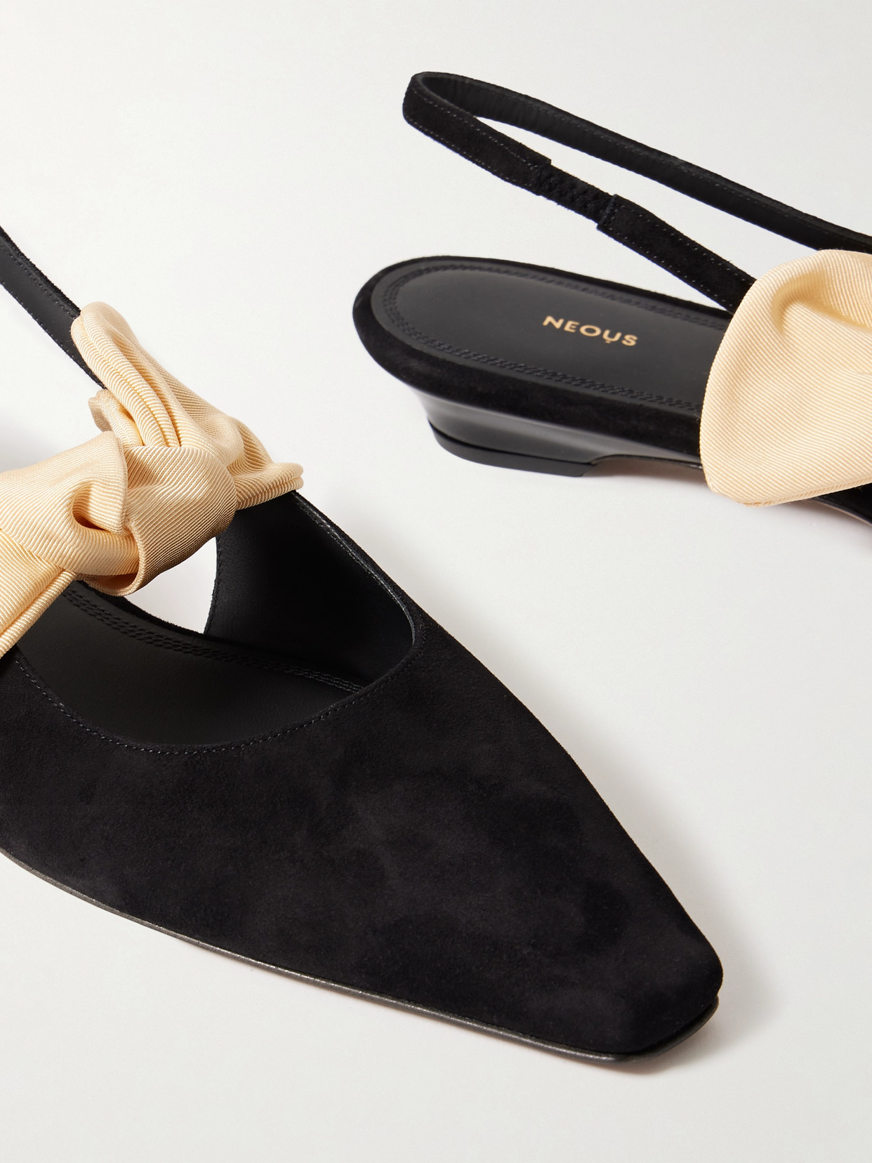 Neous Uba Bow-embellished Faille And Suede Slingback Flats In Black