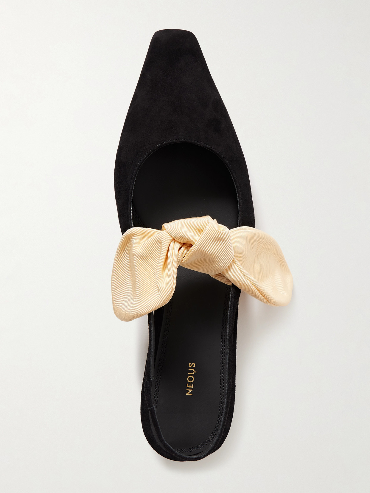 Neous Uba Bow-embellished Faille And Suede Slingback Flats In Black