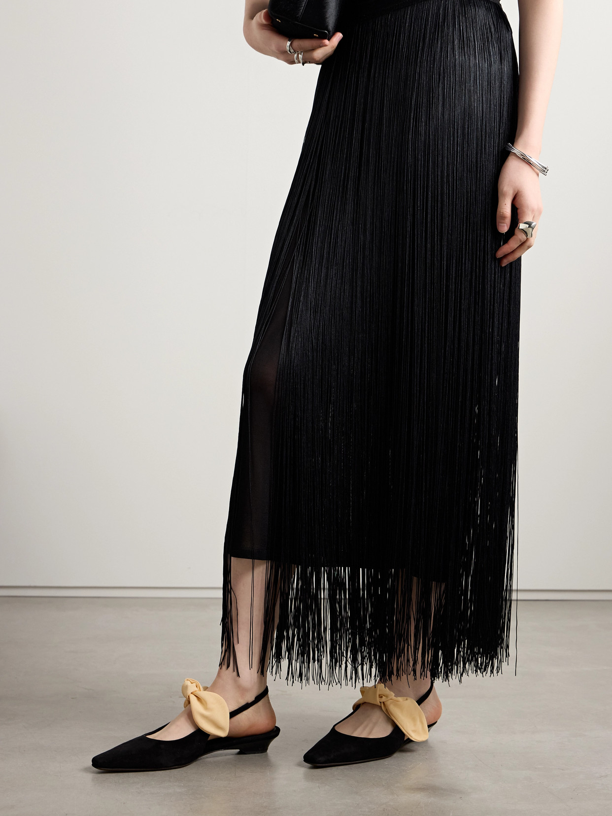 Neous Uba Bow-embellished Faille And Suede Slingback Flats In Black