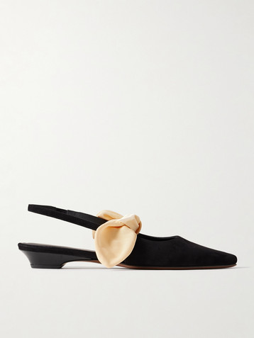 NEOUS Uba bow-embellished faille and suede slingback flats