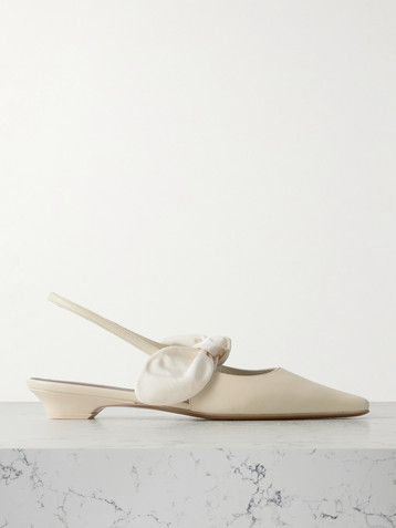 NEOUS Uba bow-embellished faille and leather slingback flats