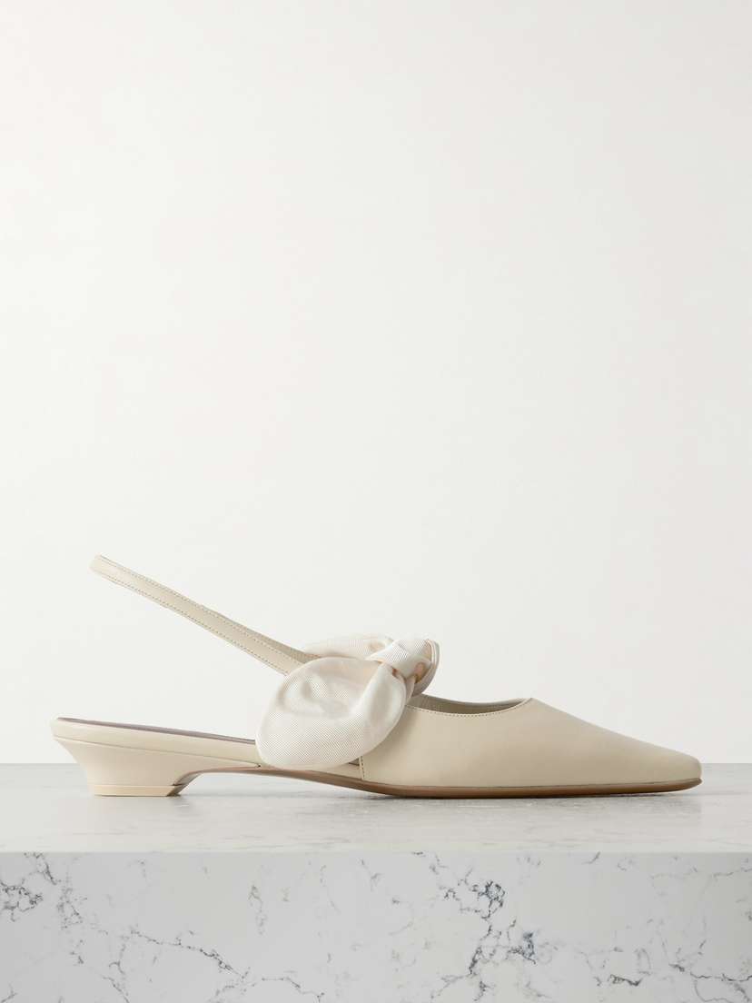 NEOUS Uba Bow-embellished Faille And Leather Slingback Flats