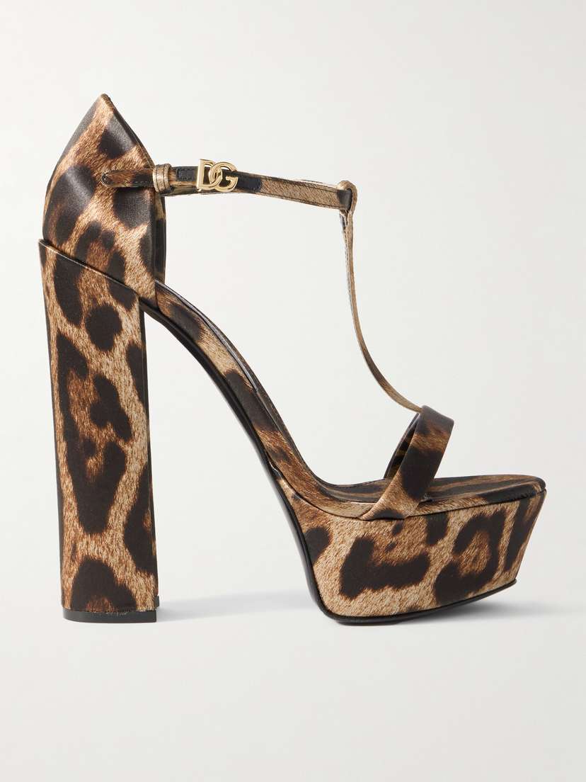 Dolce & Gabbana Keira Leopard-print Satin Platform Sandals
