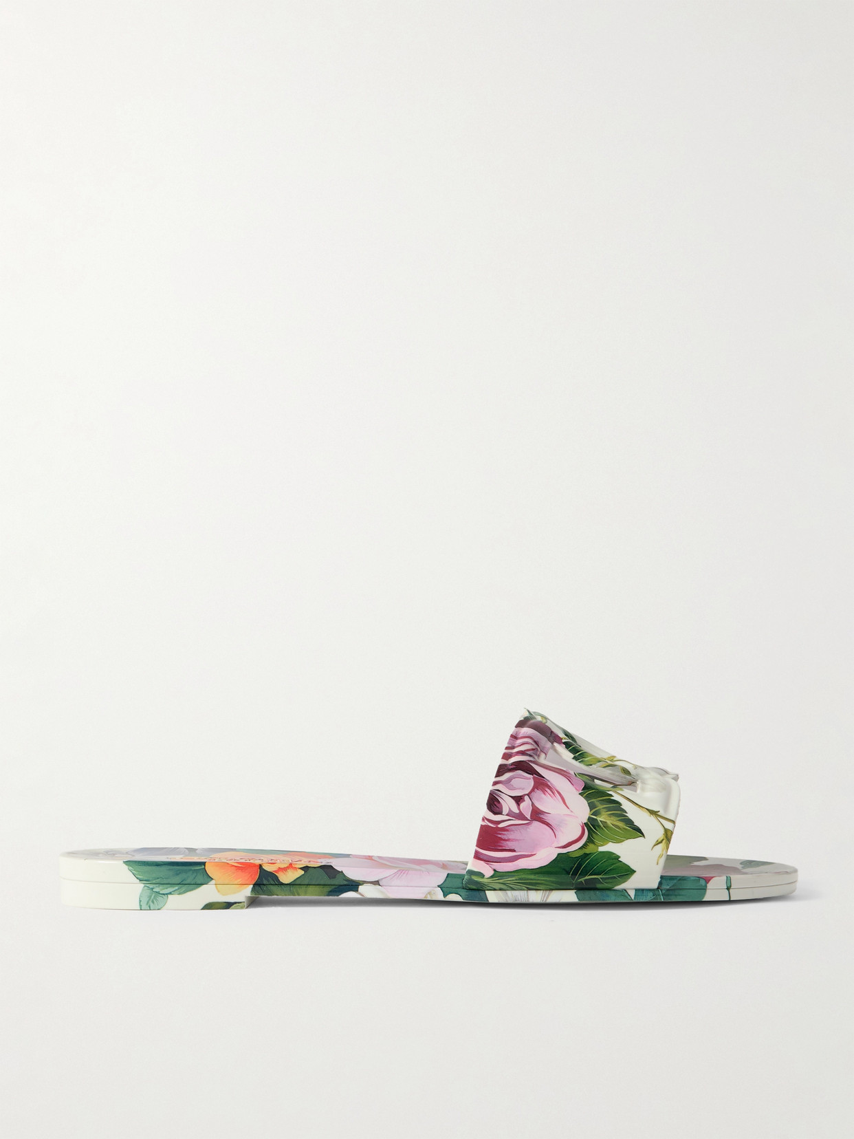 Dolce & Gabbana Bianca Cutout Floral-print Rubber Slides In Multi