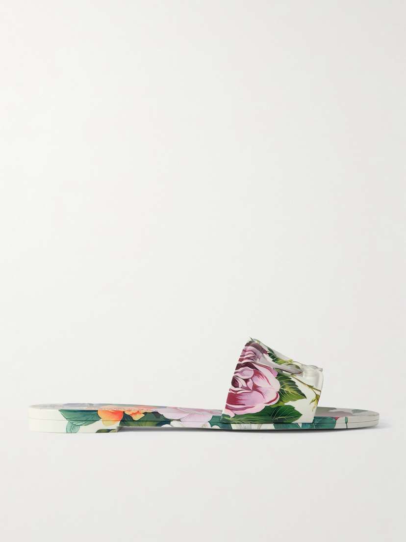 Dolce & Gabbana Bianca Cutout Floral-print Rubber Slides