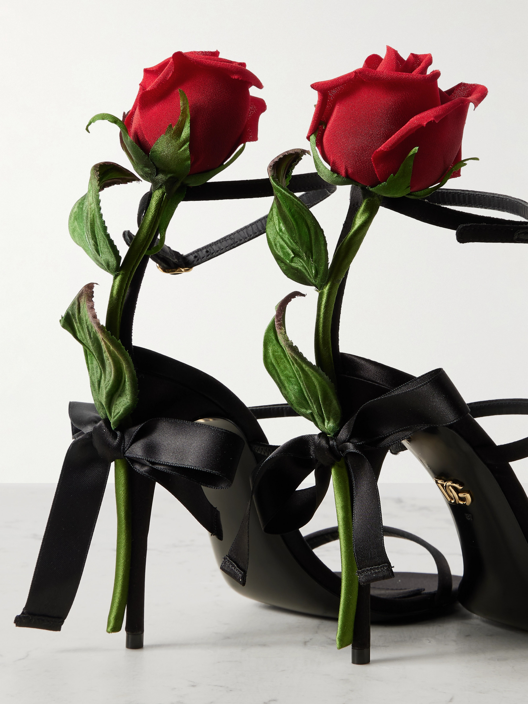 Dolce&Gabbana - Keira Rose appliquéd satin sandals | Plush
