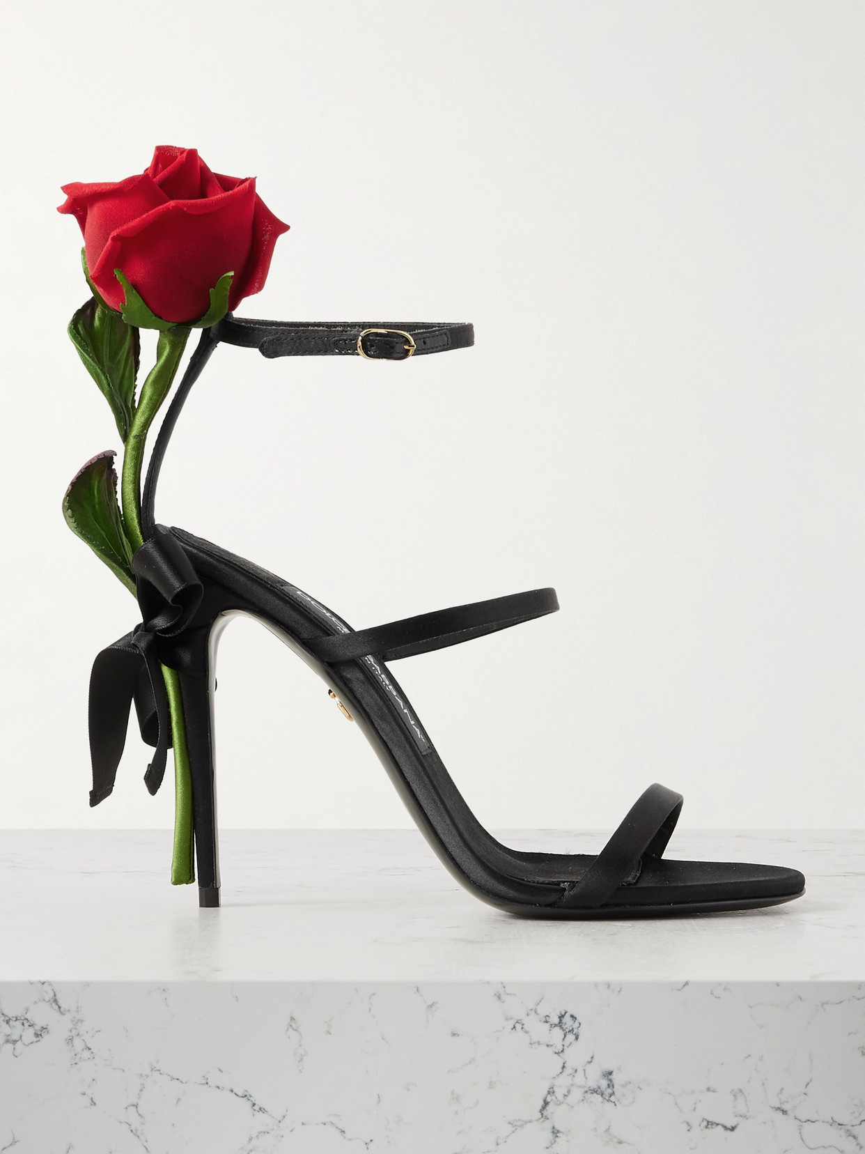 Dolce & Gabbana Keira Rose Appliquéd Satin Sandals In Black