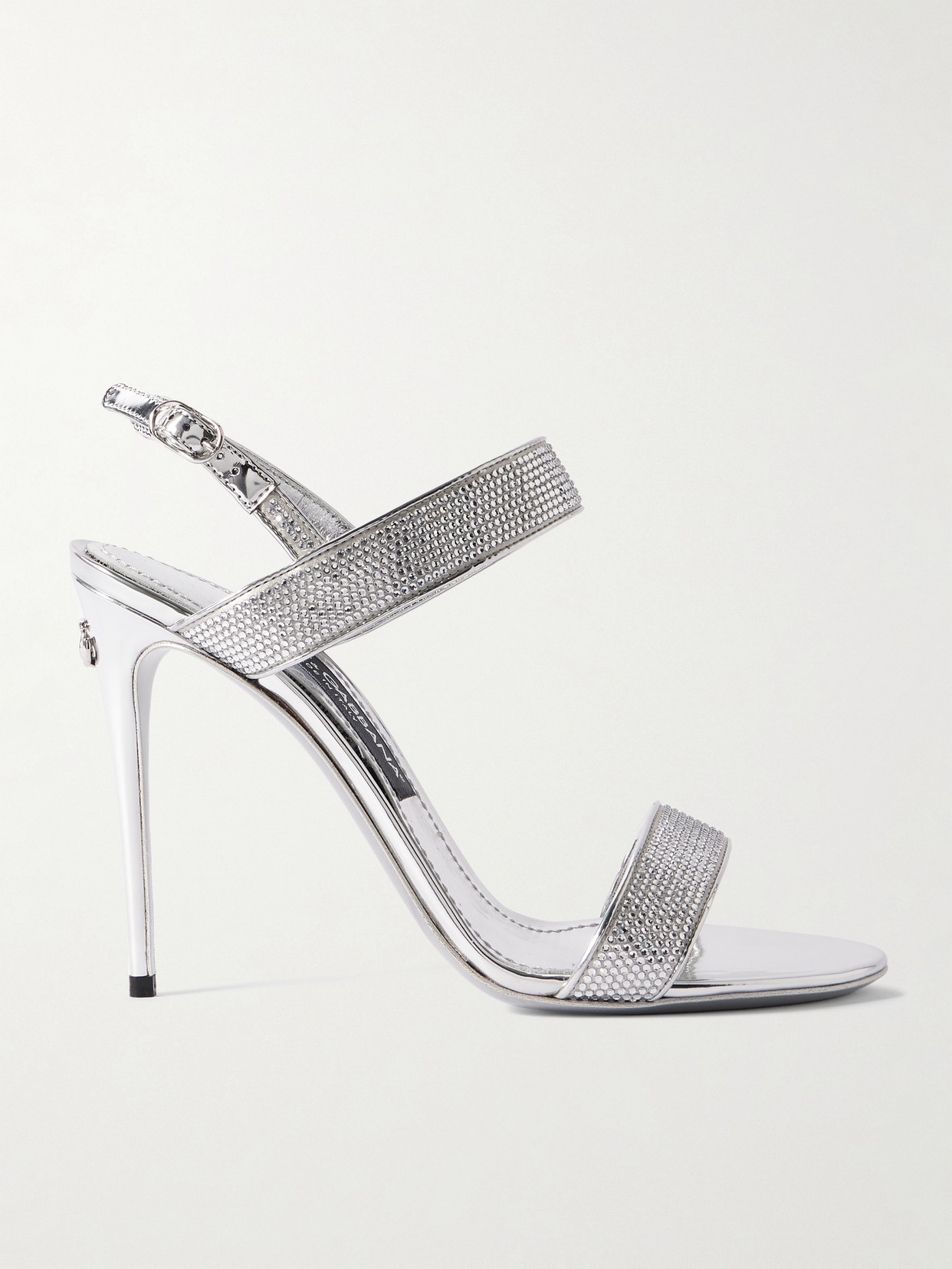 Dolce & Gabbana Crystal-embellished Satin And Metallic Leather Sandals In Silver