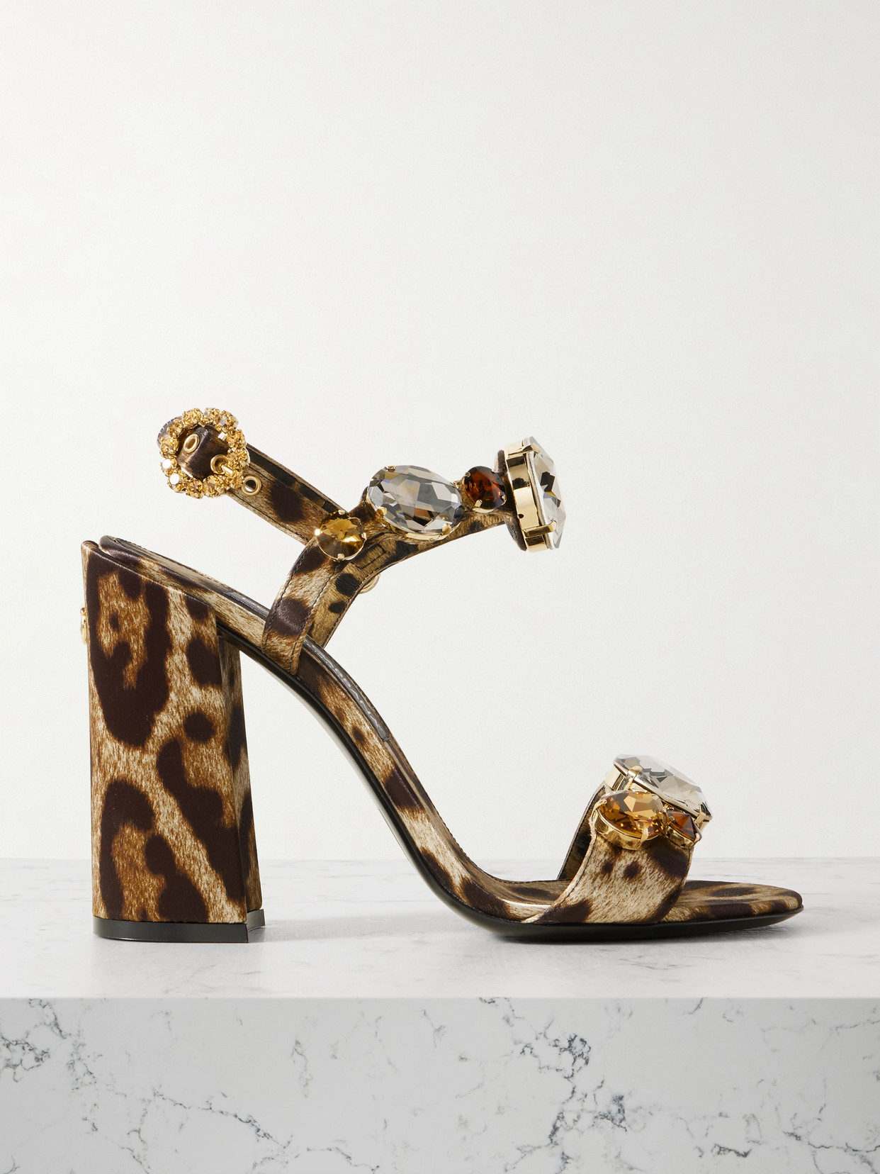 Dolce & Gabbana Keira Crystal-embellished Leopard-print Satin Sandals In Animal Print