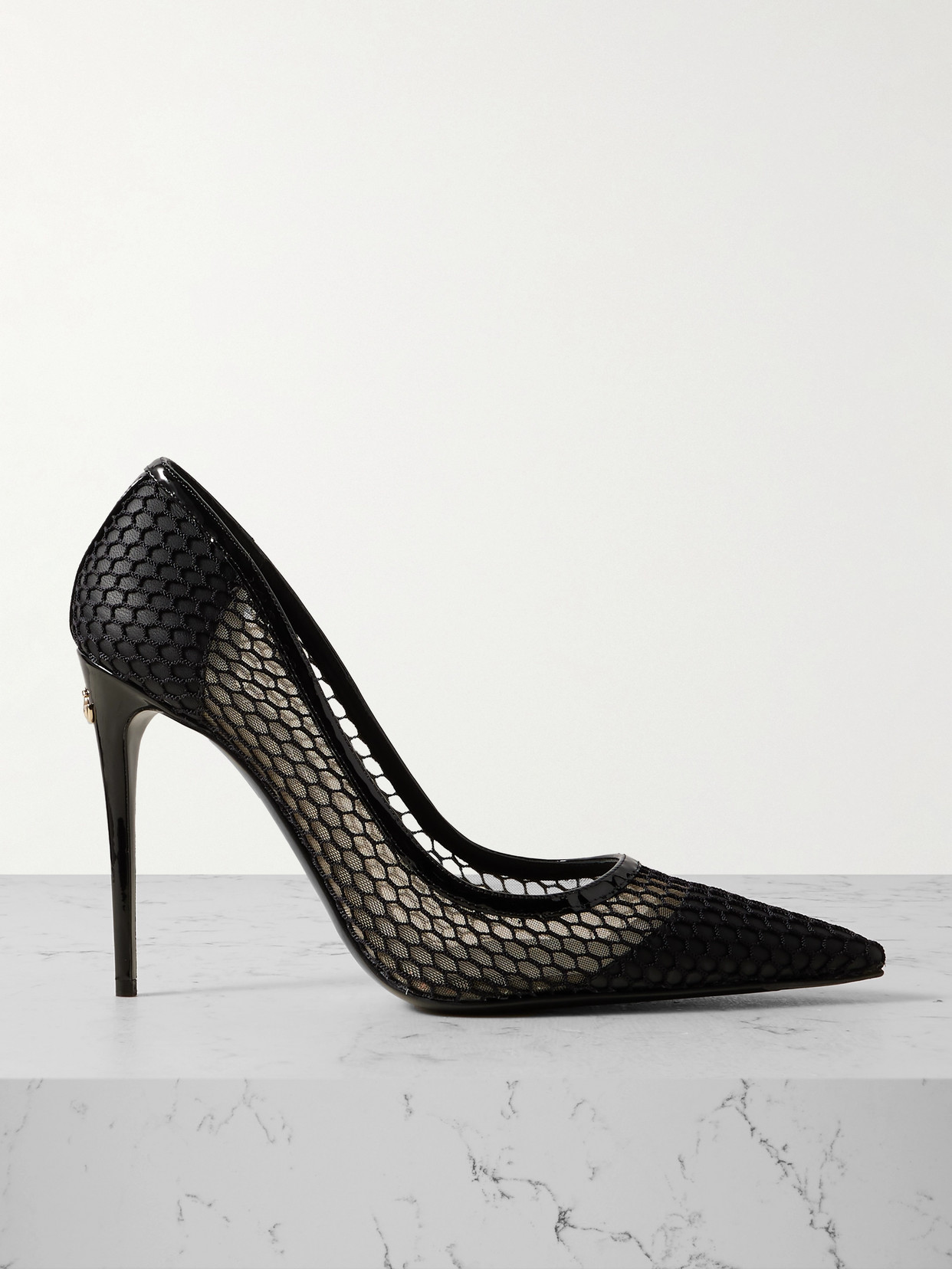Dolce & Gabbana Black Pumps With Mesh Detail And Logo Plaque In Black