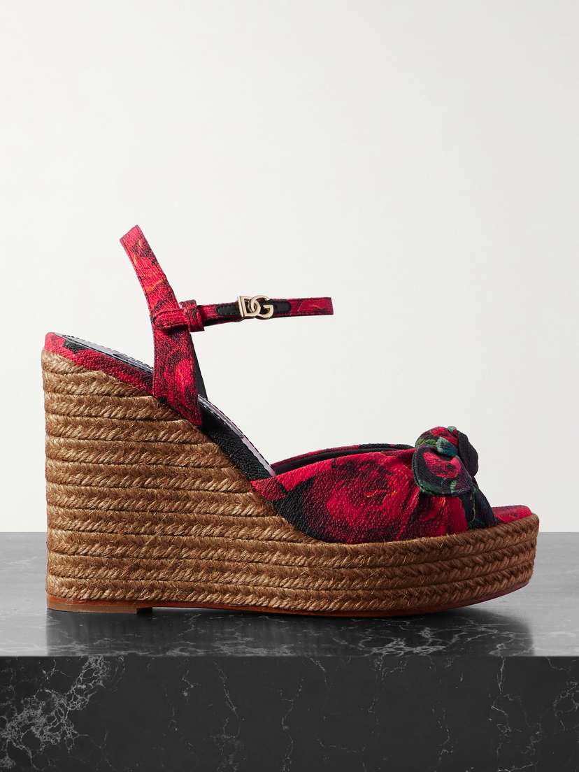 Dolce & Gabbana Lolita Printed Canvas Espadrille Wedge Sandals