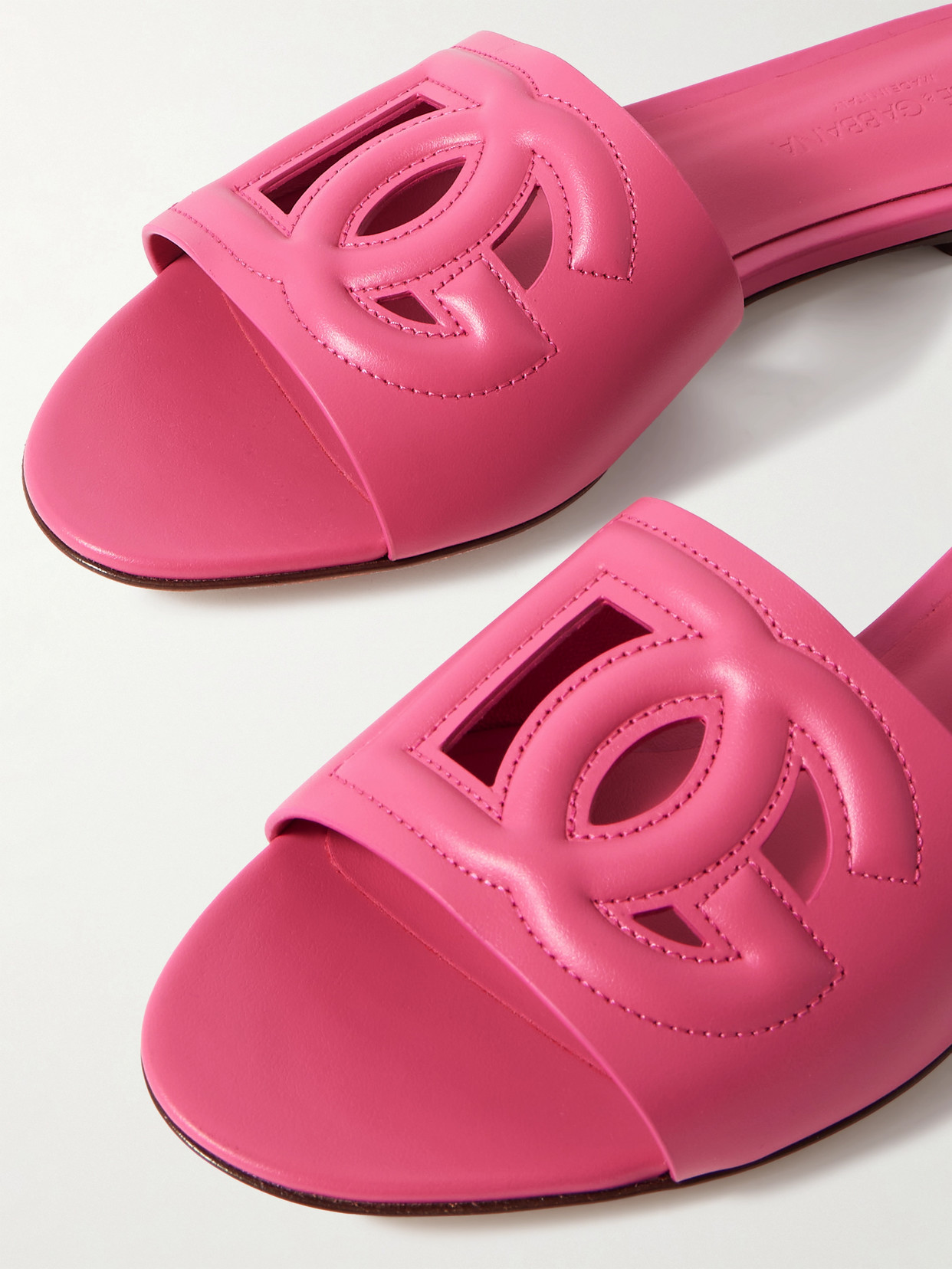 Dolce & Gabbana Dg Logo Slides In Calf Leather In Pink
