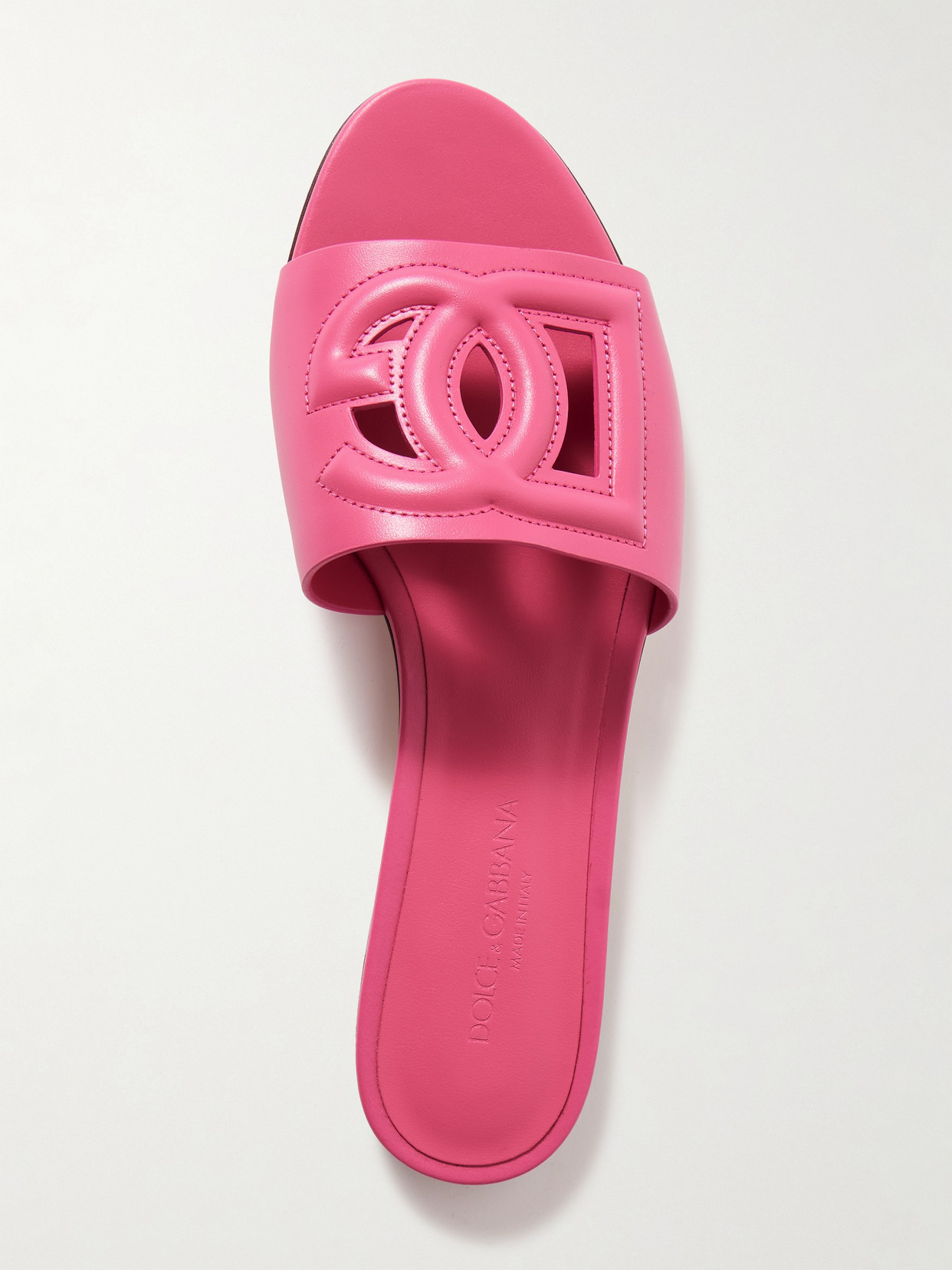 Dolce & Gabbana Dg Logo Slides In Calf Leather In Pink