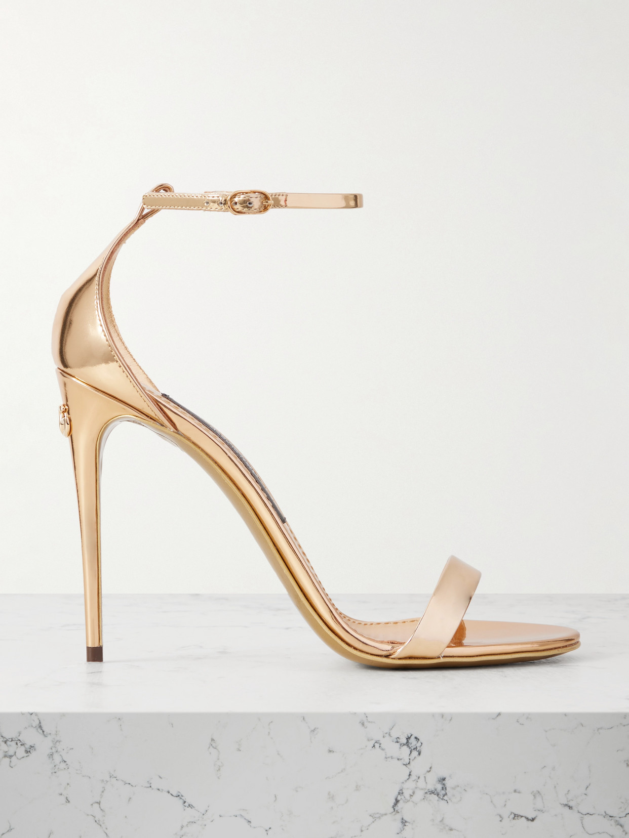 Dolce & Gabbana Mirrored-leather Sandals In Gold