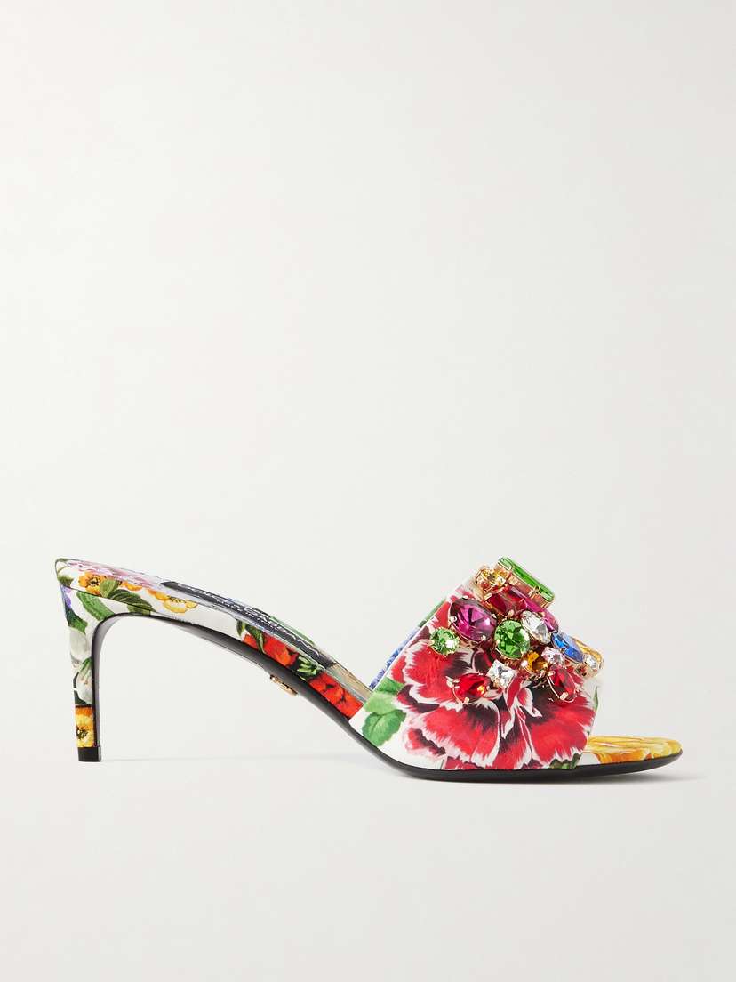 Dolce & Gabbana Keira Crystal-embellished Floral-print Canvas Mules