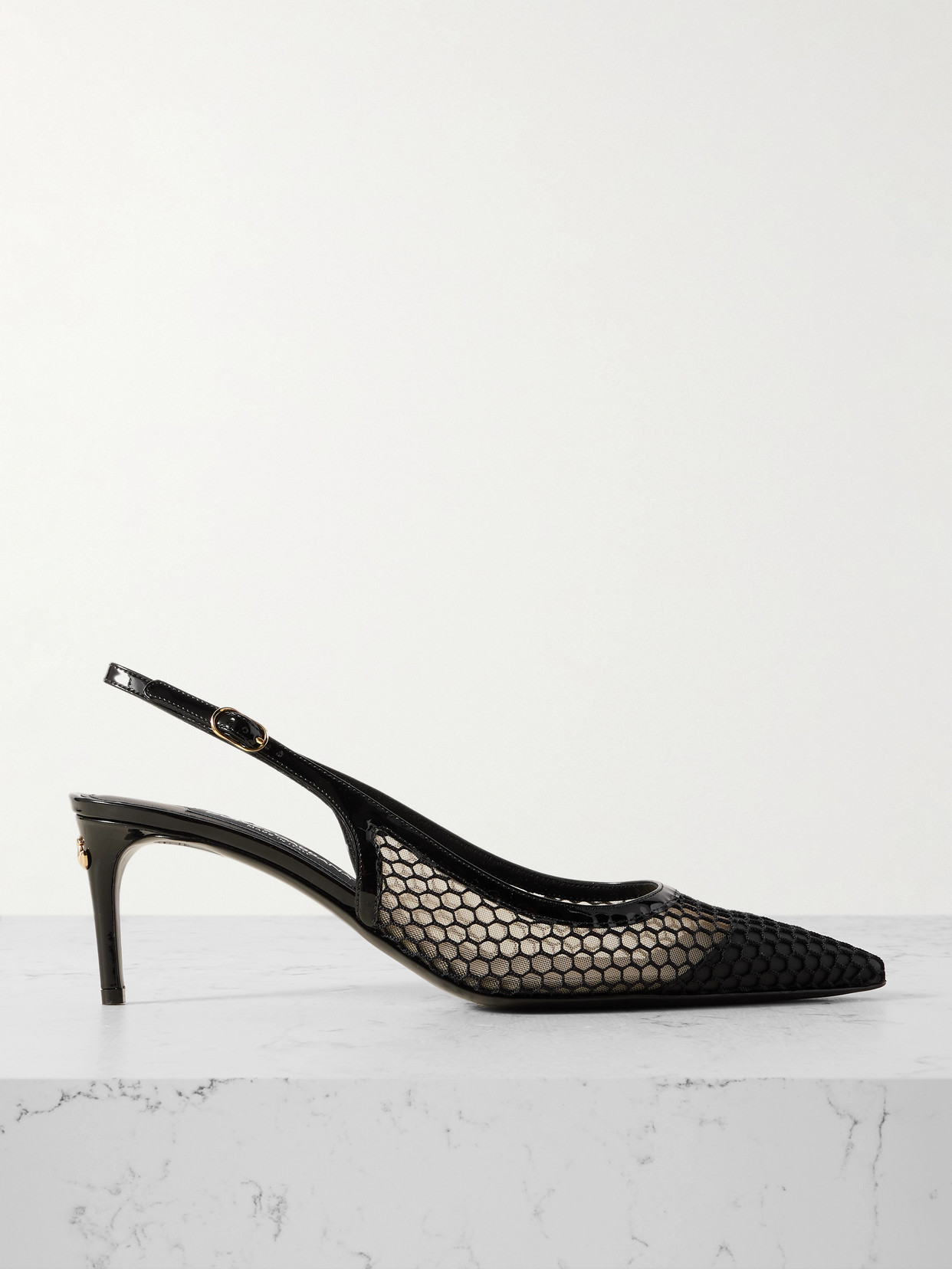 Dolce & Gabbana Vernice Patent Leather-trimmed Mesh Slingback Pumps In Black