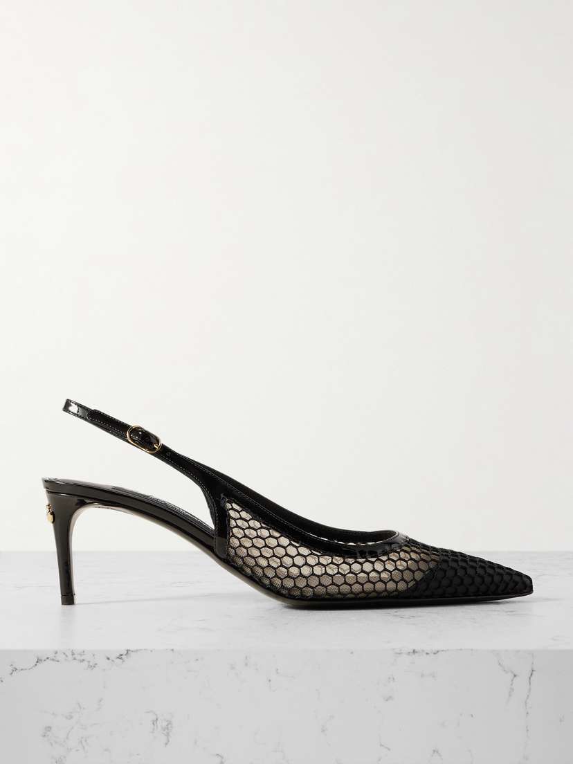 Dolce & Gabbana Vernice Patent Leather-trimmed Mesh Slingback Pumps