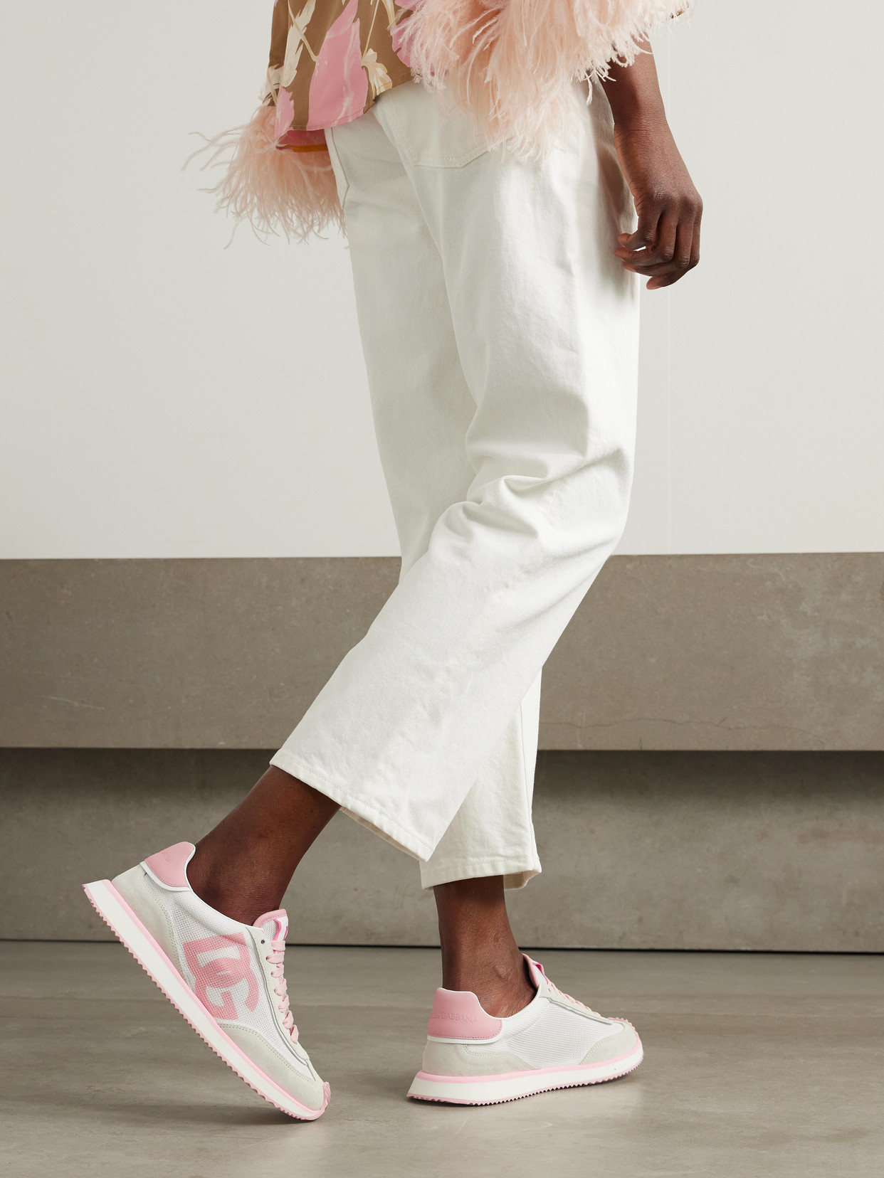 Shop Dolce & Gabbana Aria Printed Suede And Leather-trimmed Mesh Sneakers In White