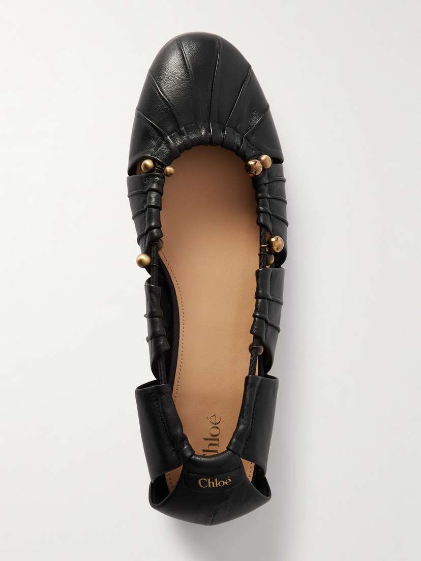 Chloé Luna Cut-out Embellished Gathered Leather Ballet Flats