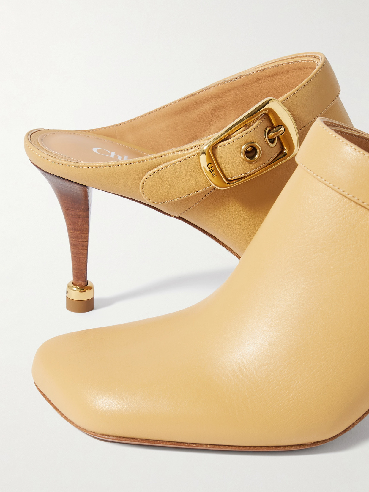 Chloé Andrea Calfskin Buckle Mule Pumps In Beige