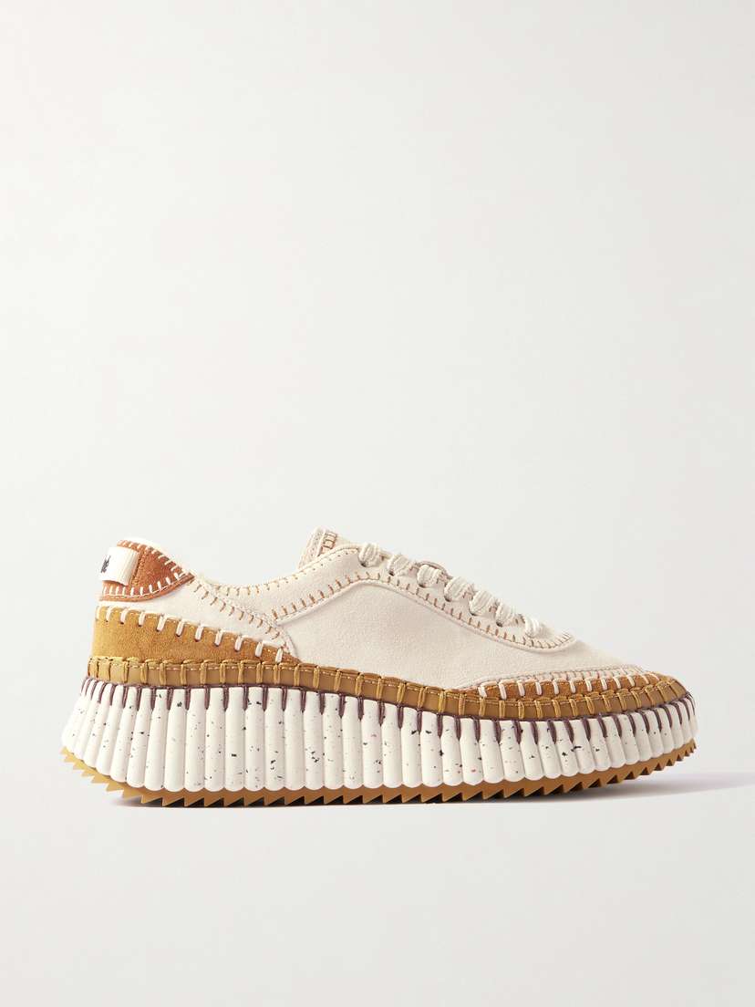 Chloé Nama Embroidered Leather-trimmed Suede Sneakers