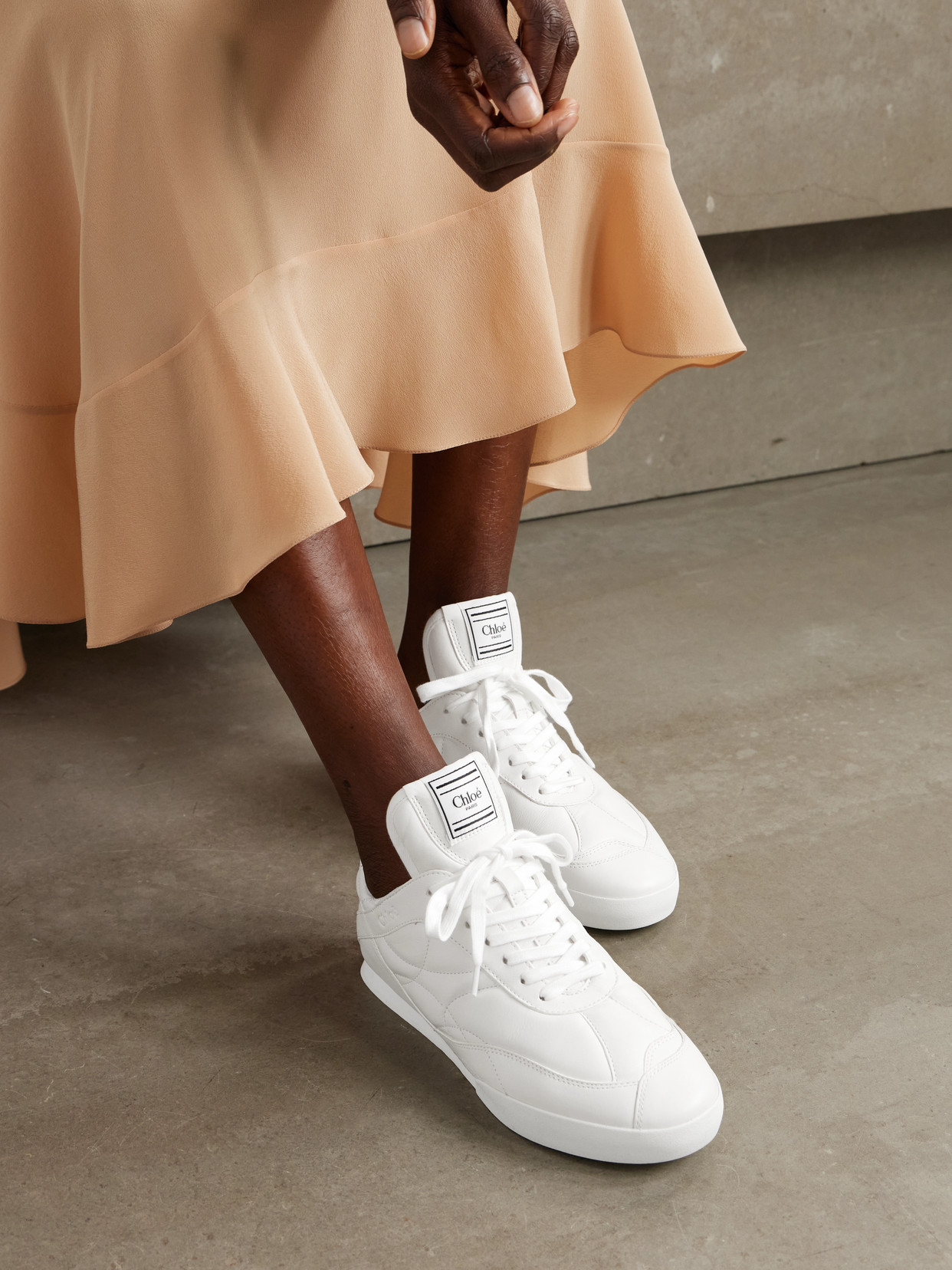 Chloé Womens Winter Wht Kick Brand-patch Leather Low-top Trainers Eur 36 / 3 Uk In White