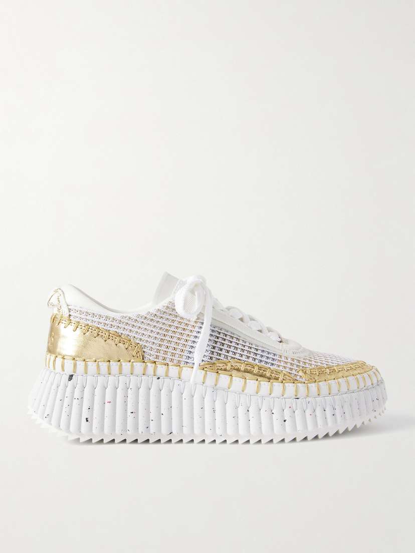Chloé Nama Embroidered Metallic Leather And Mesh Sneakers