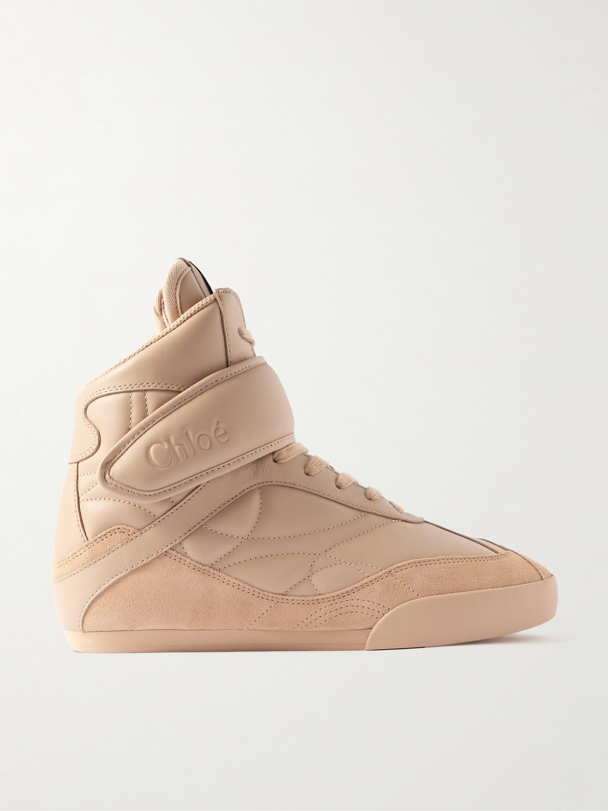 Chloé Kick Suede-trimmed Quilted Leather High-top Sneakers In Neutrals