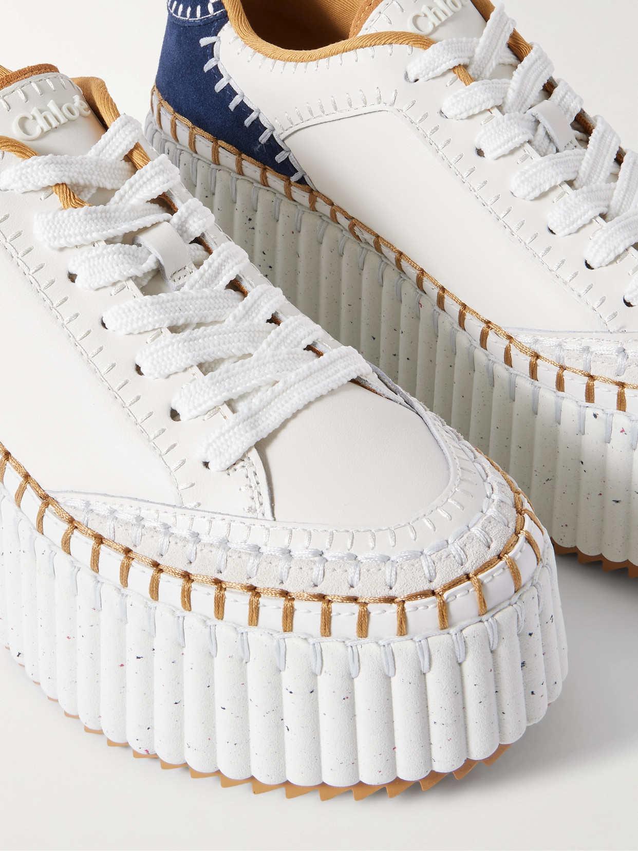 Chloé Nama Suede-trimmed Leather Platform Sneakers In White