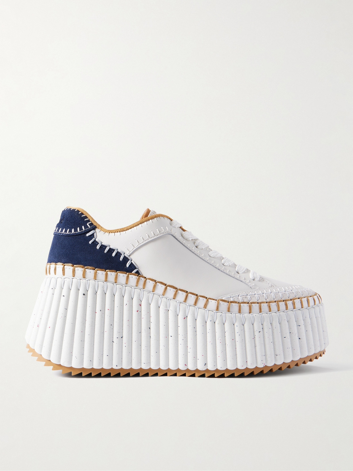 Chloé Nama Suede-trimmed Leather Platform Sneakers In White