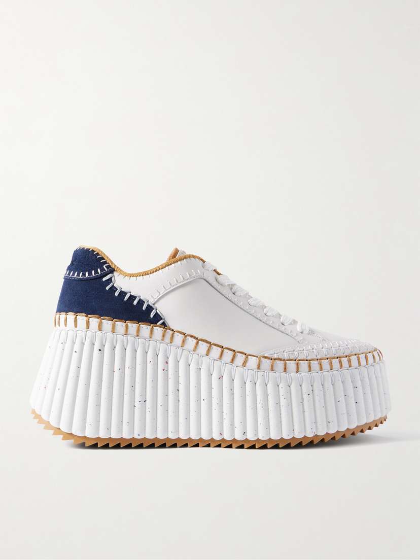 Chloé Nama Suede-trimmed Leather Platform Sneakers