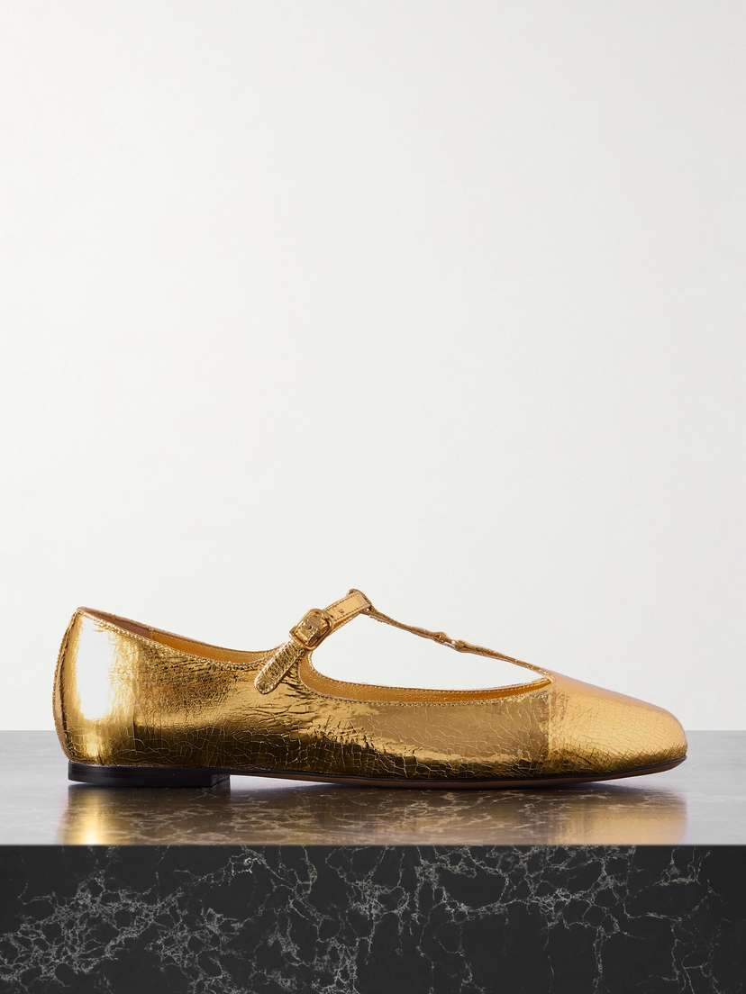 Chloé Marcie Embellished Metallic Cracked-leather Ballet Flats
