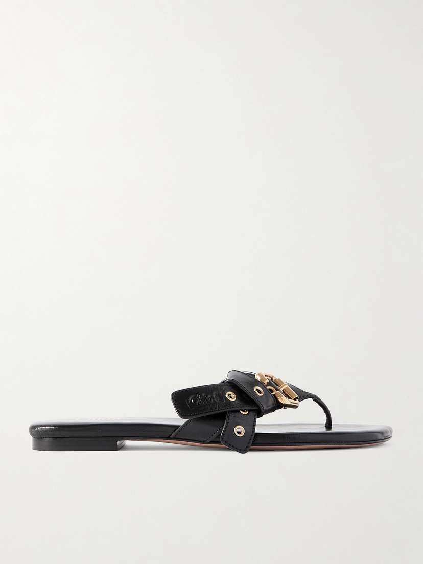 Chloé Mae Buckle-embellished Leather Flip Flops