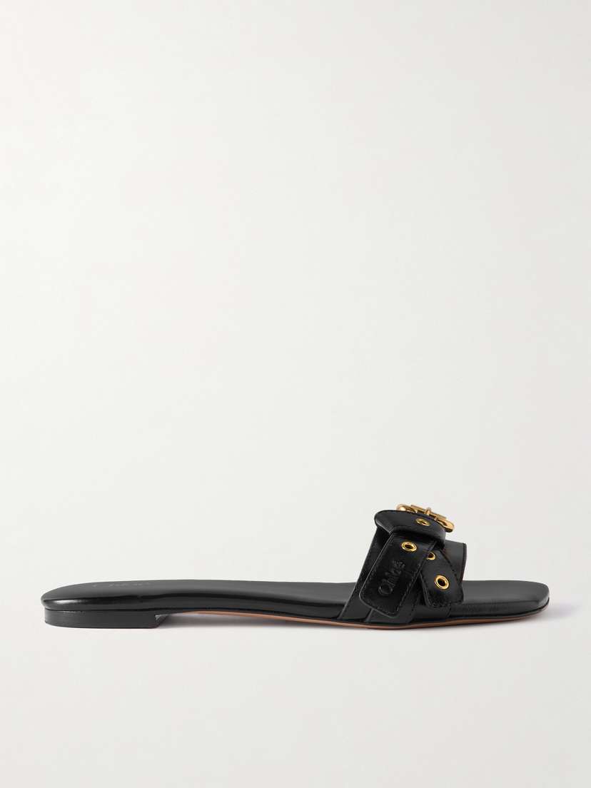 Chloé Mae Buckle-embellished Glossed-leather Slides