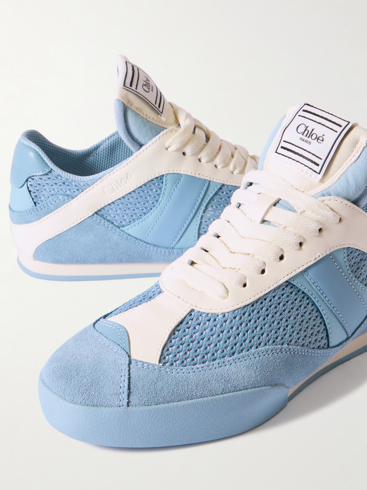 Shop Chloé Kick Suede And Leather-trimmed Mesh Sneakers In Blue