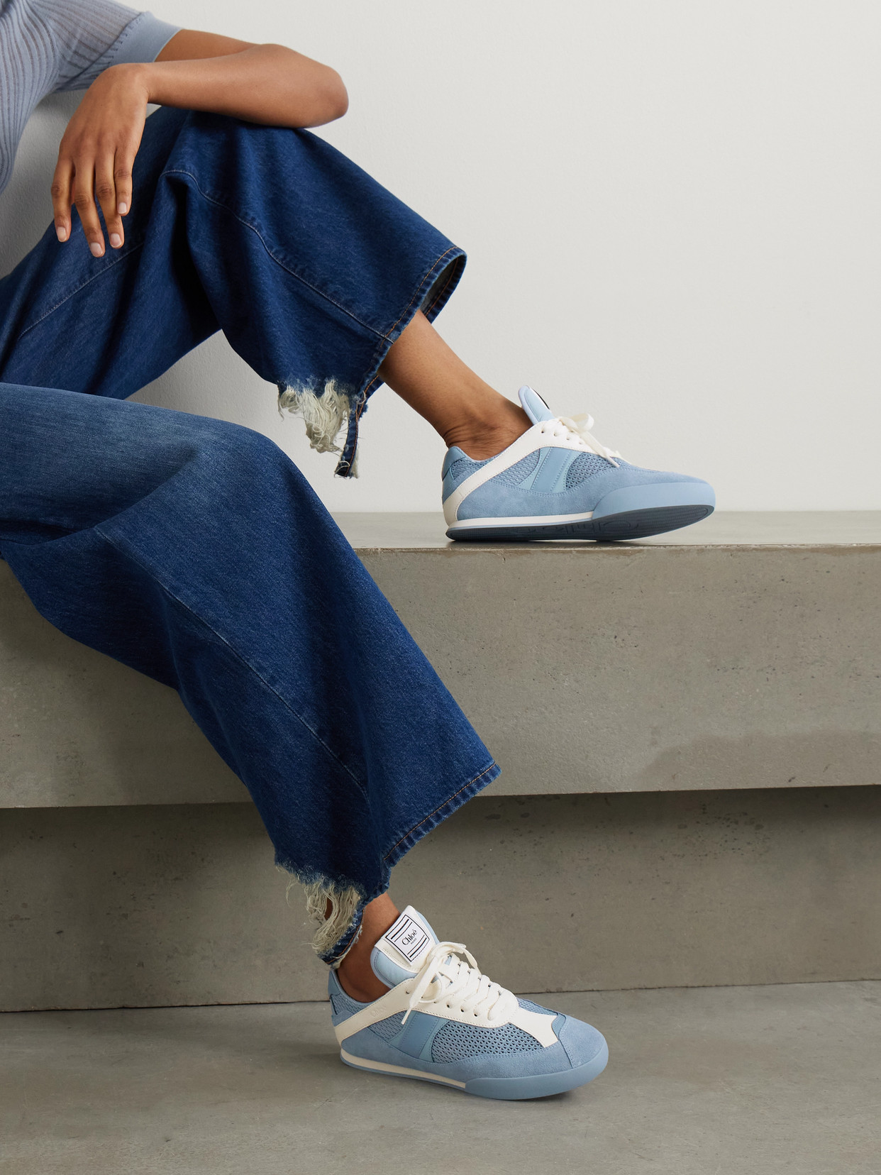 Shop Chloé Kick Suede And Leather-trimmed Mesh Sneakers In Blue