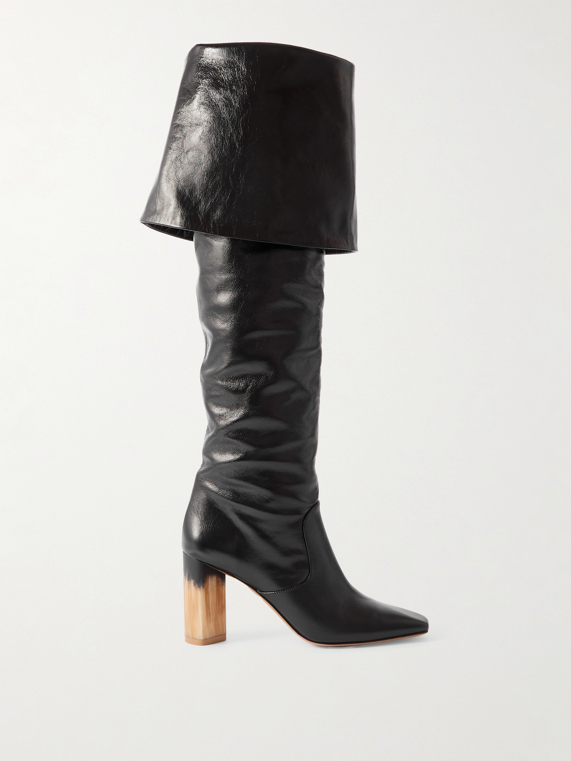 Chloé 黒レザー ロンググローブ Chloé - Georgia ruched polished-leather knee boots | Plush