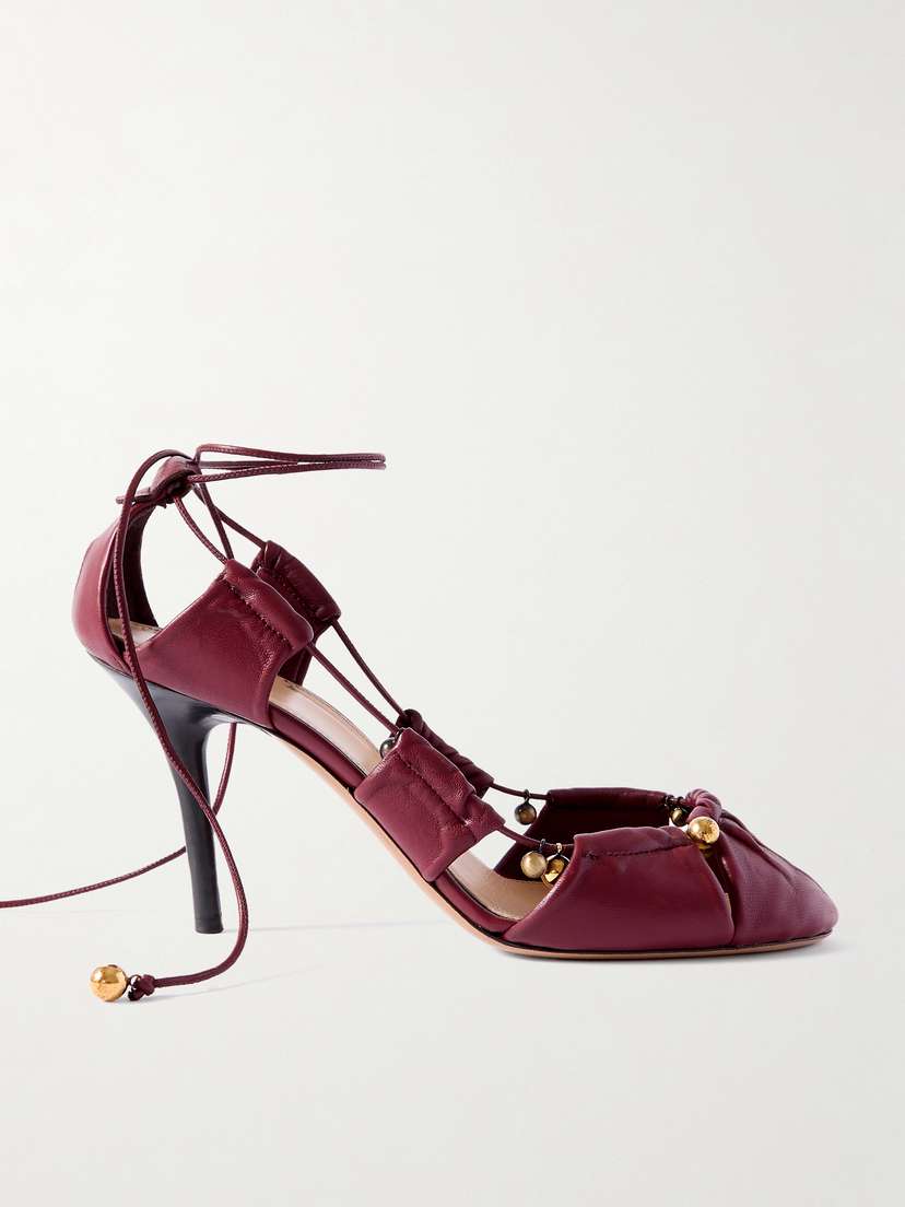 Chloé Luna Cutout Embellished Pleated Leather Pumps