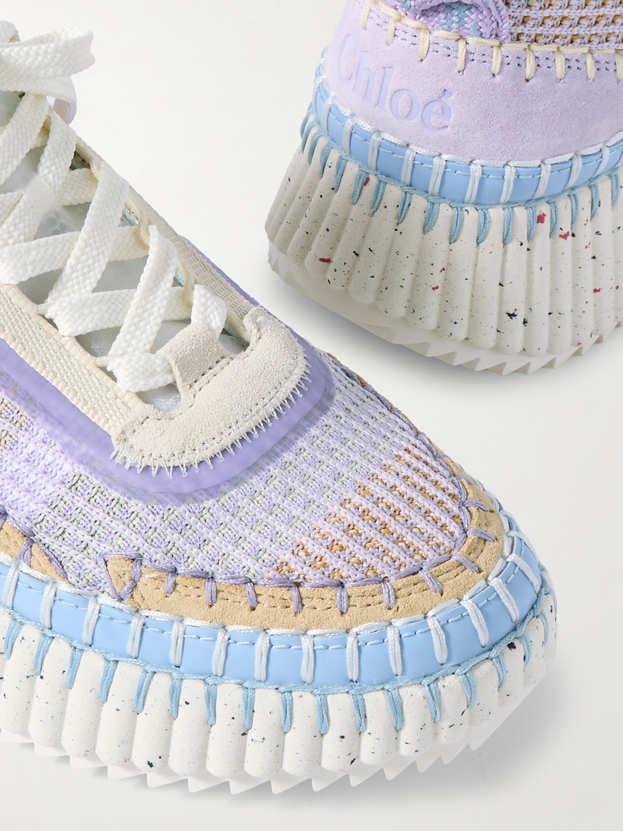 Chloé Nama Embroidered Suede And Mesh Sneakers In Purple