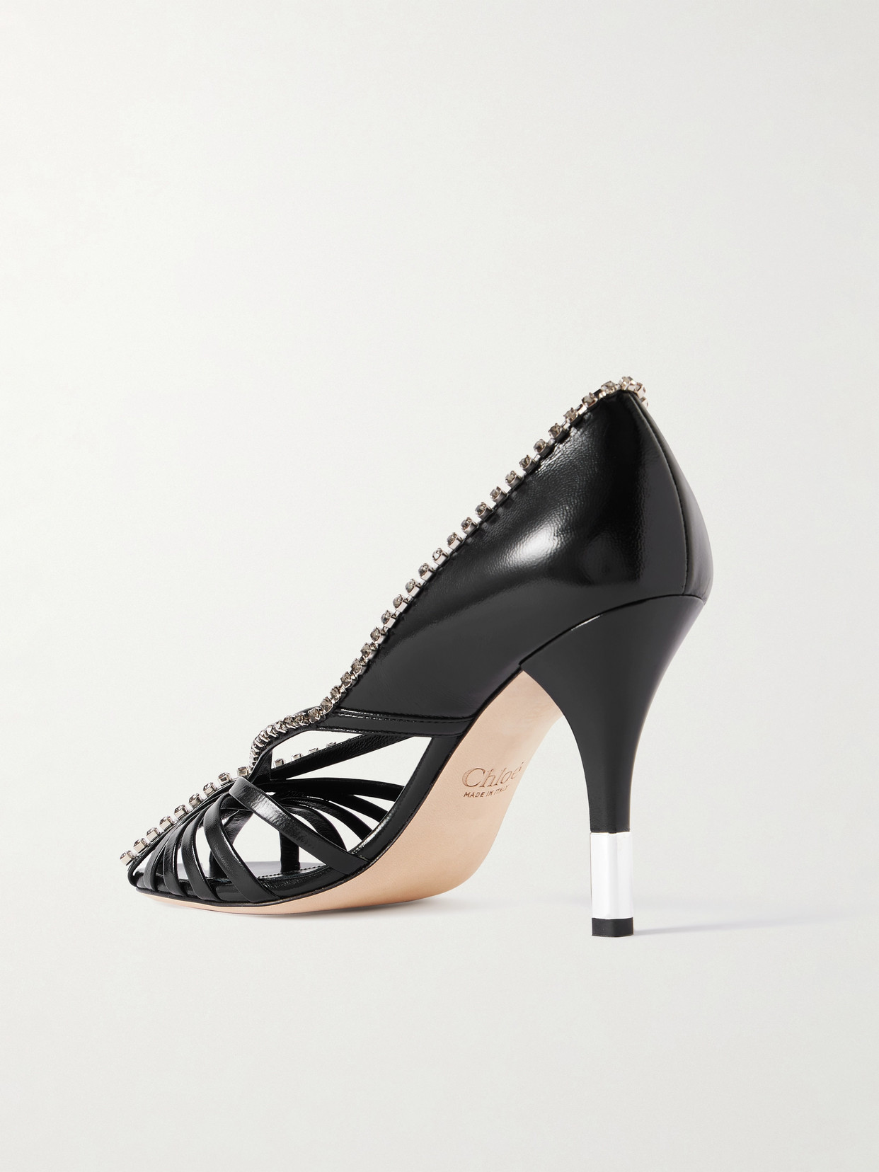Chloé Leonie Crystal-embellished Leather Pumps In Black
